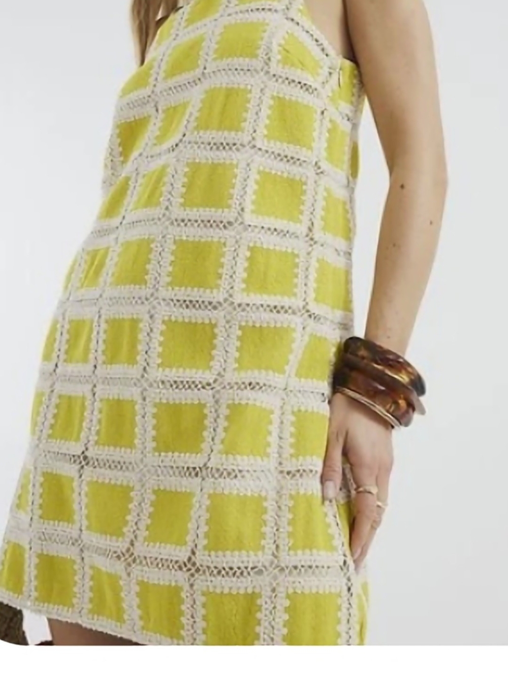 River Island Yellow Crochet-Check Mini Dress